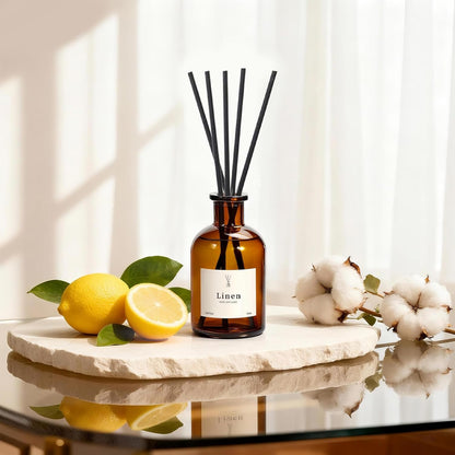 Reed Diffuser Set, 8.12 fl.oz Citrus Scent Oil Diffuser with Sticks, Long-Lasting Home Fragrance Reed Diffuser for Bathroom Shelf Decor, Air Freshener Room Diffuser, 2 Pack