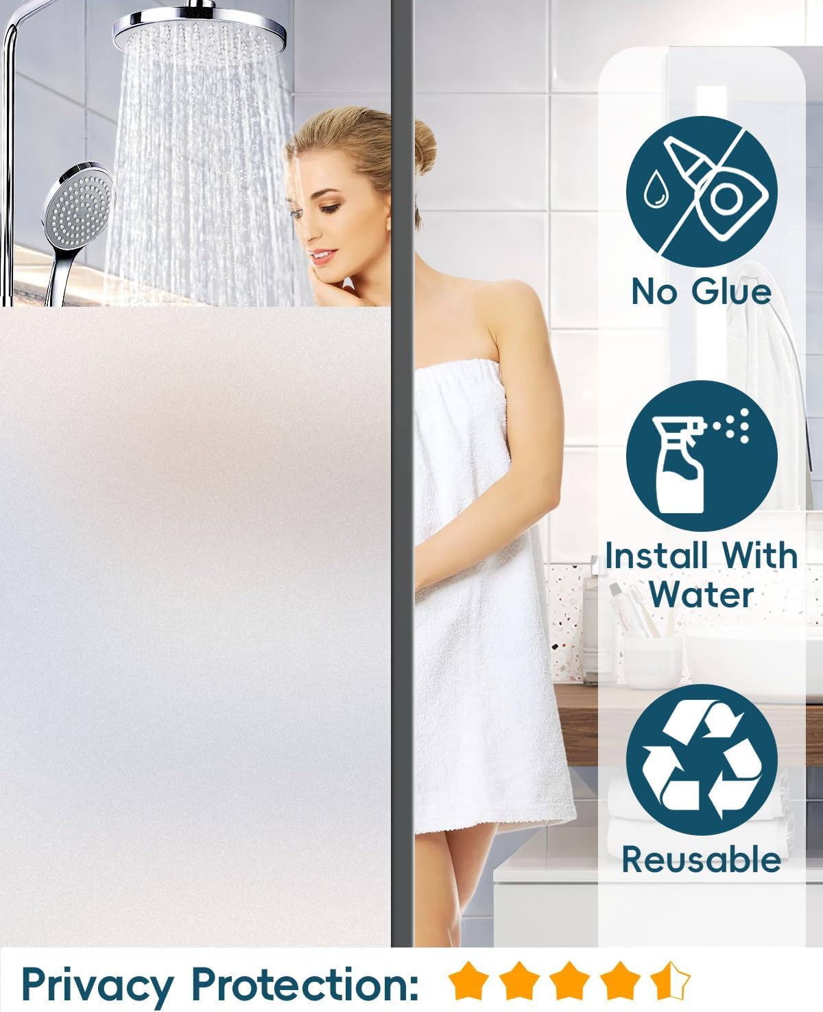 Frosted Glass Window Privacy Film Decorative with Tools, 2 Way Frosting Privacy Film for Glass Door, Static Cling Tint for Home Anti-UV, Covering Clings 23.6" by 77"