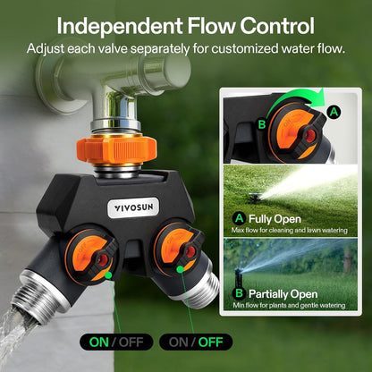 VIVOSUN Garden Hose Splitter 2 Way Heavy Duty, Upgraded Highly Durable Dual Water Hose Connector, Faucet Adapter with Comfortable Rubberized Grip for Drip Irrigation, Lawns