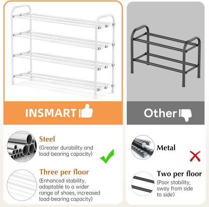 INSMART 3-Tier Expandable Shoe Rack, Stackable and Adjustable Shoes Organizer Storage Shelf, Sturdy and Durable Metal Structure Free Standing Shoe Rack for Closet Entryway Doorway