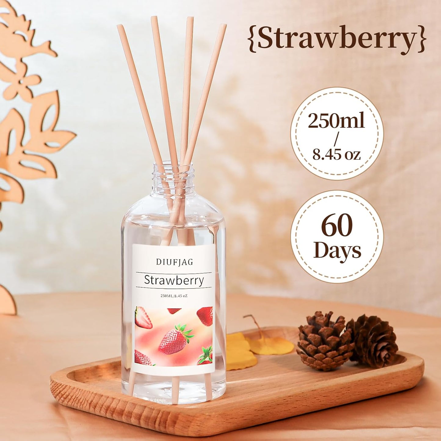 100ml Scent Diffuser with 6 Fiber Sticks, 3.5 oz Reed Diffuser Set Aromatherapy Fragrance Diffusers Air Fresheners for Home Bedroom Bathroom (Coconut)