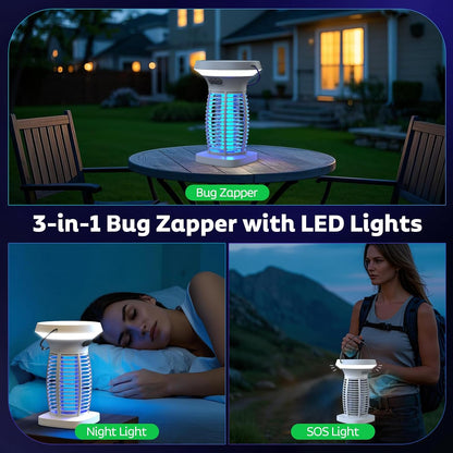 OnBeam Solar Bug Zapper Outdoor, 4200V Electric Mosquito Killer for Patio | Solar & USB-C Charging, IPX5 Waterproof, Auto Mode, SOS Light, Indoor Fly Trap for Home, Backyard, Garden, Camping