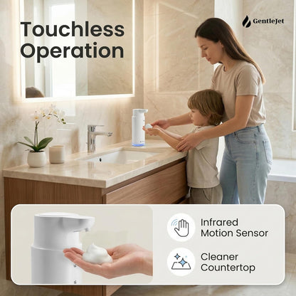 GentleJet CrystalJet Automatic Foam Soap Dispenser – Stainless Steel, Touchless Sensor, USB-C Rechargeable, Waterproof, Modern Bathroom & Kitchen Sink, 300 ml