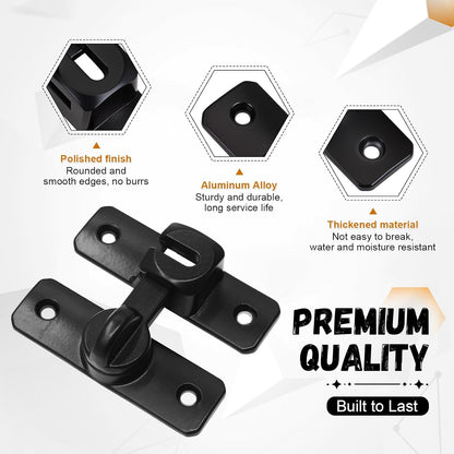 No Drill Barn Door Lock – 90/180 Degree Flip Latch for Sliding Doors, Child & Pet Safety, Easy Installation with Adhesive Pad, Heavy Duty Zinc Alloy (Black) ﻿