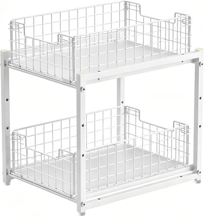 Under Sink Organizer, 2-Tier Pull Out Cabinet Organizer, Kitchen Bathroom Organizer and Storage, Spice Rack for Kitchen, Multi-use Sliding Drawers Shelves, Pack of 2