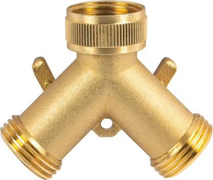 Hourleey Brass Garden Hose Splitter (2 Way), Solid Brass Hose Y Splitter 2 Valves with 2 Extra Rubber Washers (2 PACK)