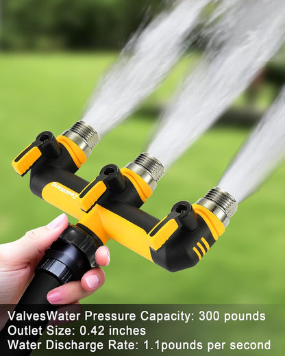 Garden Hose Splitter 2 Way, Heavy Duty Water Hose Spigot Bib Splitter, Outdoor Faucet Splitter with Shutoff Valve, T Adapter Connector with 3/4 - Inch GHT Thread (Grey)