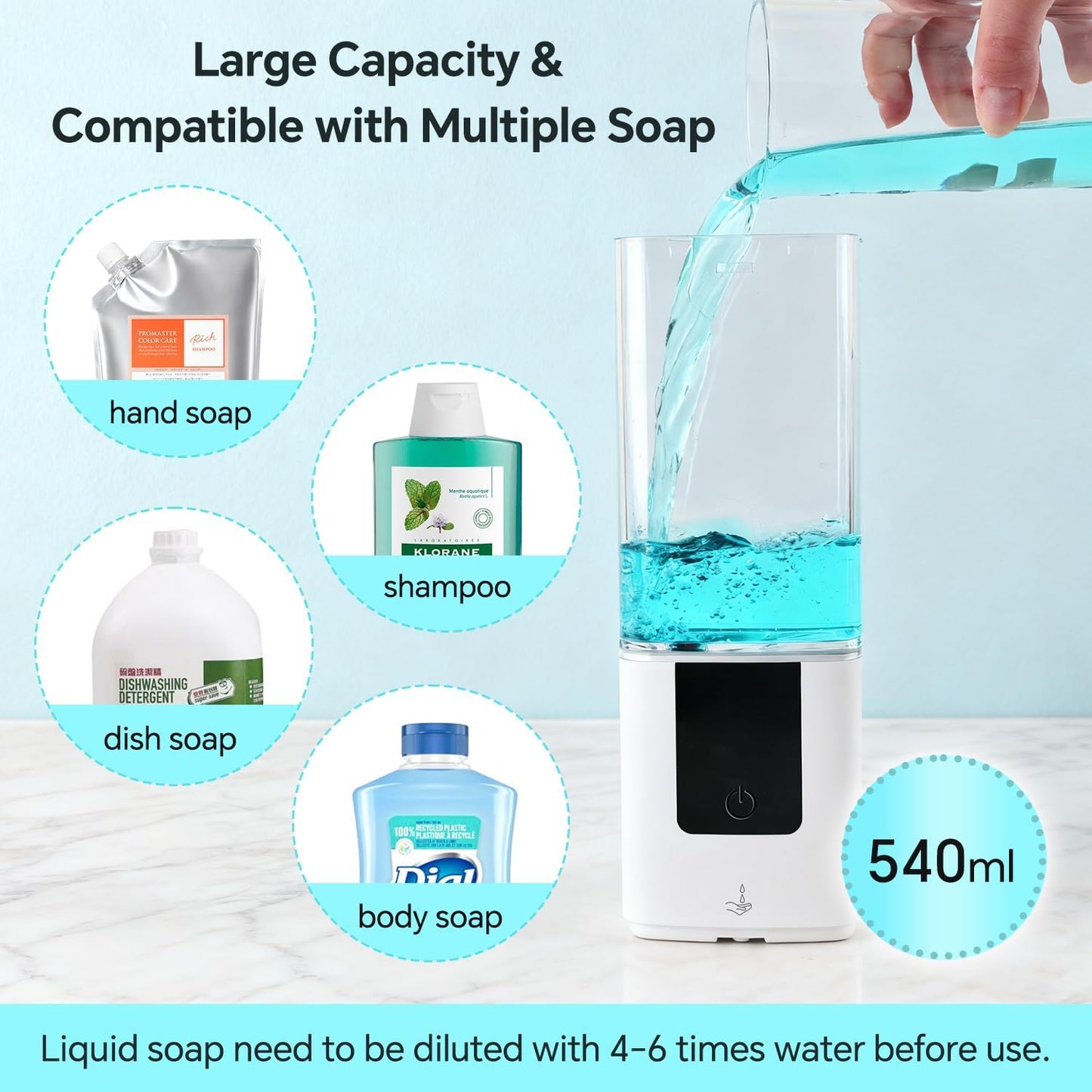 LAOPAO Soap Dispenser, Automatic Soap Dispenser Wall Mount Rechargeable Foaming Soap Pump for Bathroom Kitchen, Touchless Foam Soap Dispenser for Dish/Hand/Shower Soap, Home & Commercial, 540ml, White