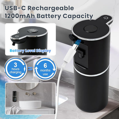 Automatic Soap Dispenser, Touchless Liquid Soap Dispensers, USB Rechargeable, 6-Level Adjustable Volume Control, 12.8oz/380ml, Wall Mount for Kitchen, Bathroom, Free Stickers (Gold)