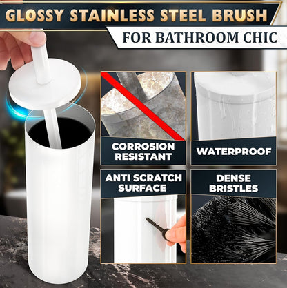 Black Toilet Brush and Holder Set - Slim Matte Design that Fits Anywhere - Stainless Steel Toilet Bowl Brush and Holder with 2 Rounded Corners, Replaceable Head, Removable Inner Bowl & Splash Guard