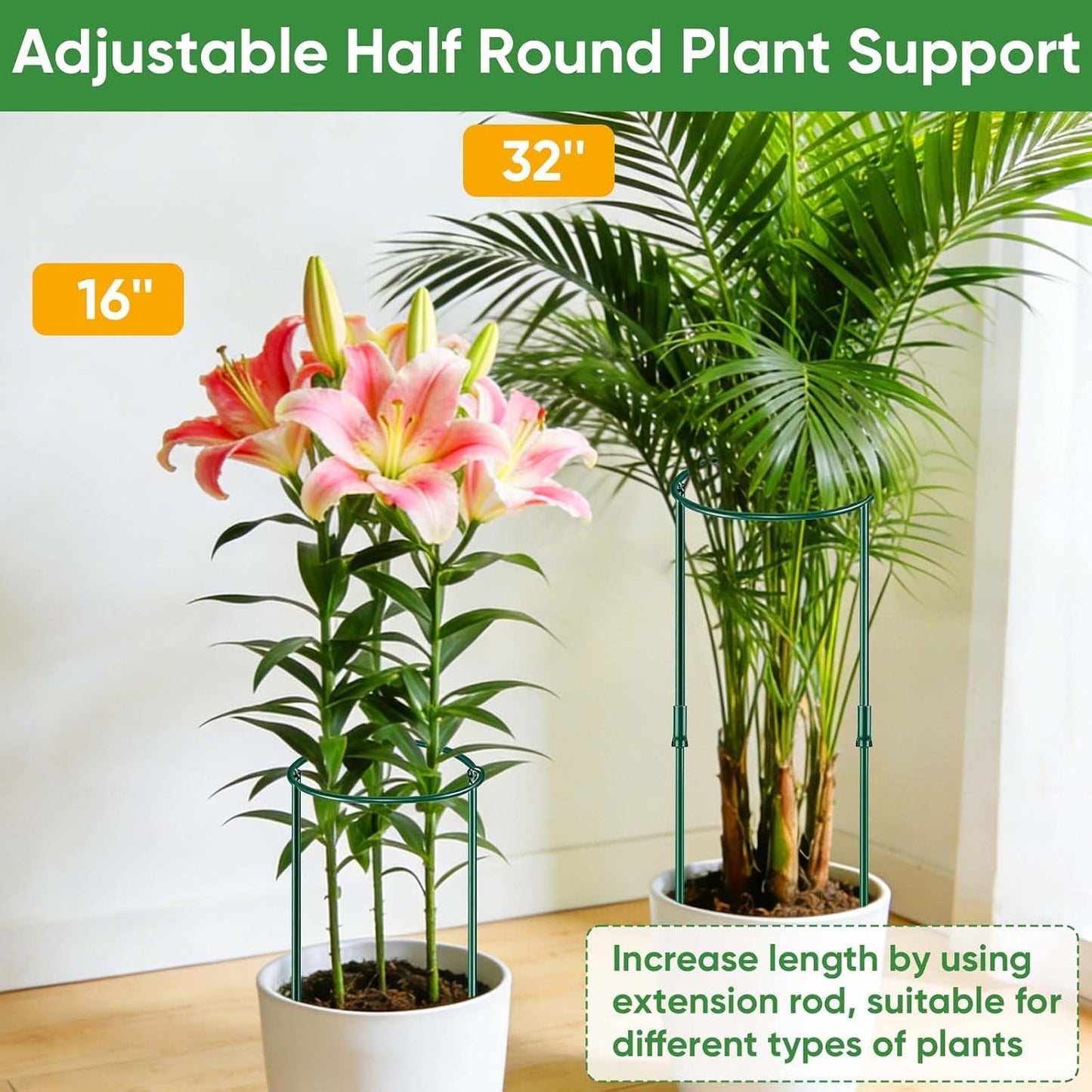 HiGift Plant Support Stakes, 6 Pack Metal Peony Cages and Supports, Garden Stakes Plant Support Cage, Large Plant Support Ring for Outdoor Indoor Snake Plant Peony Rose Flowers Vine (10" W x 15.8" H)
