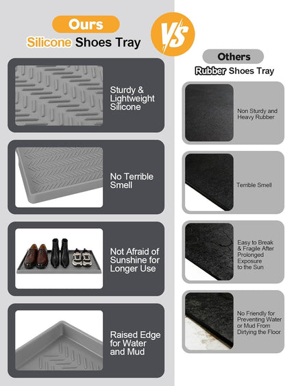 Kalolary Extra Large Boot Tray for Entryway, Silicone Shoe Trays Mat for Indoor Outdoor Use Non-Slip Shoe Mat Tray for Muddy & Wet Shoes Waterproof Shoe Rug for Front Door Patio Porch Room (30“x16“)