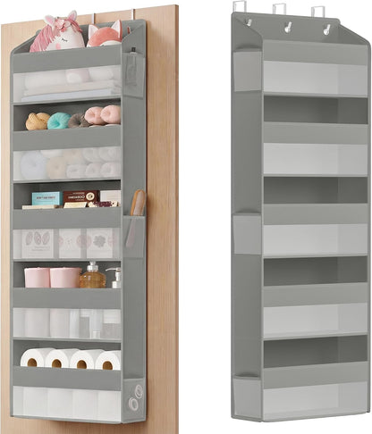 SONGMICS Over-the-Door Organizer, 5-Tier Door Hanging Storage Shelf, Heavy-Duty Closet Hanging Organizer Foldable, Transparent, Pockets, Metal Hooks, Ink Black URDH010BH01