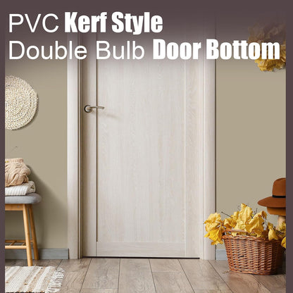 Pushglossy 2 Pcs Kerf Style Door Bottom 36" Long 1 3/4" Wide Replacement Threshold Seal with Vinyl Fins Weatherstrip Draft Stopper for Interior Exterior Doors(White)