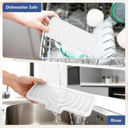 JACZZO Silicone Sponge Holder for Kitchen Sink, (10x4 In) Sink Caddy with Drain Spout, Self Draining Soap Tray & Organizer, Kitchen Accessories,Bathroom Organizer, Easy to Clean (Grey)
