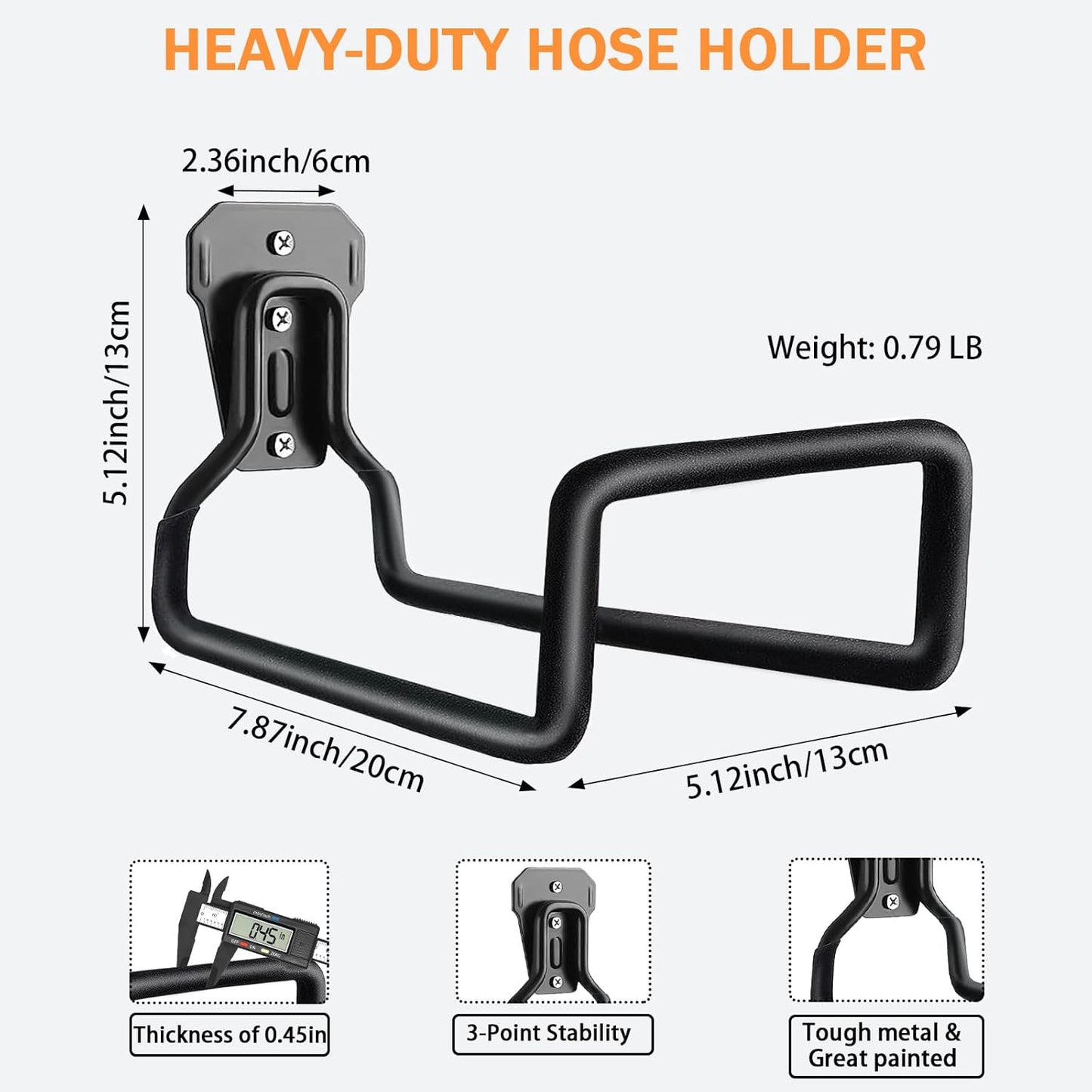 Hose Holder Wall Mount, Heavy Duty Hose Hanger for Outside Metal Hook for Water Hoses Outdoor Organizer Study Rack for Garden Hoses, 2 Pack