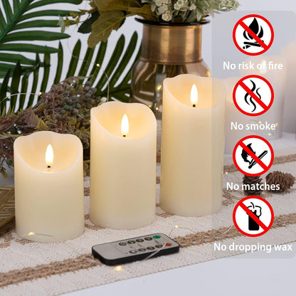 LUSHARBOR Flameless Candles with Remote, 3 Pack Battery Operated Candles Flickering Real Wax LED Fake Pillar Candles with Timer for Wedding Home Party, White