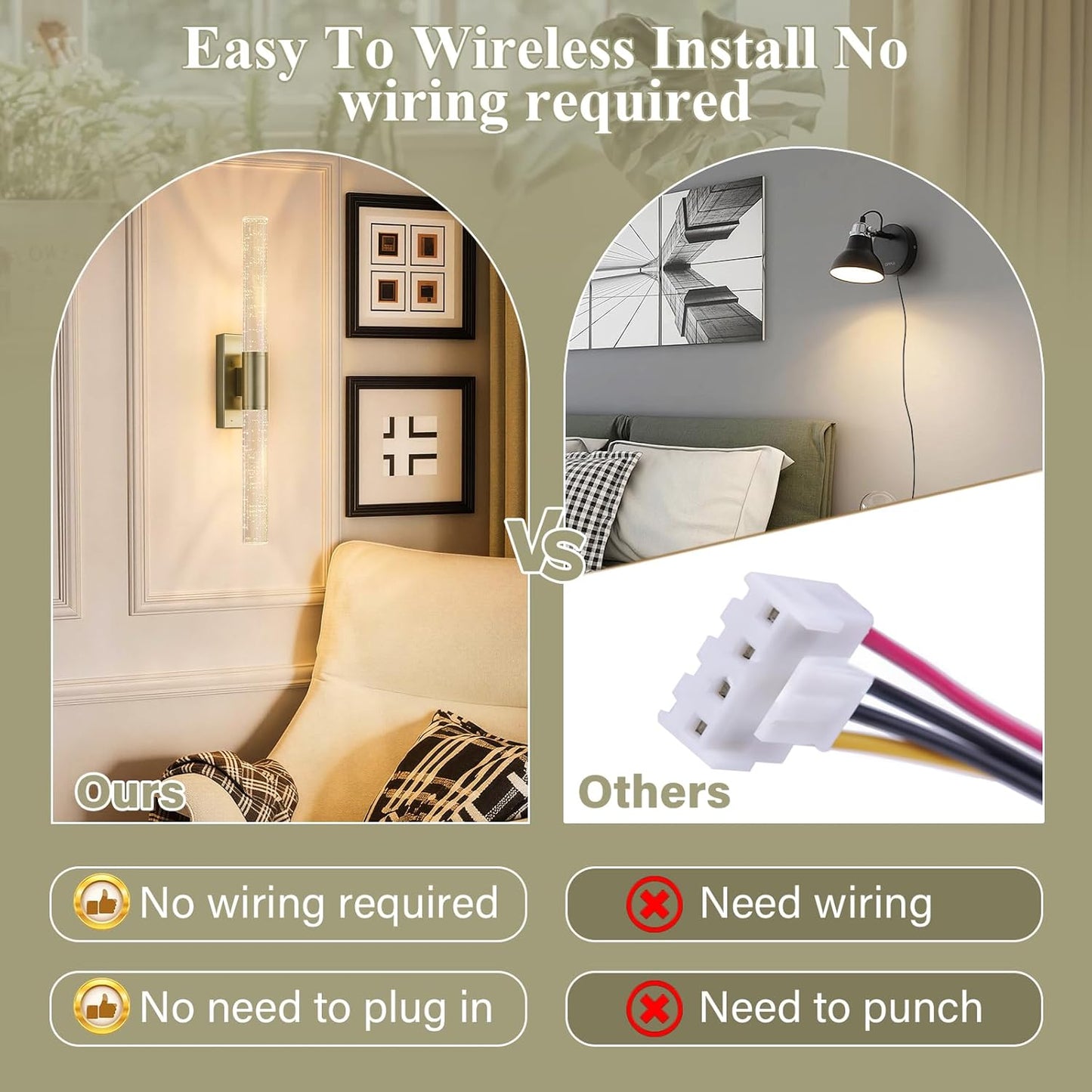 camuucci Battery Operated Wall Sconces Set of 2 Rechargeable Battery Powered Wall Light with 12000mAh Not Hardwired Dimmable Wall Lamp Fixtures for Bedroom Living Room Gold 15.3 Inches