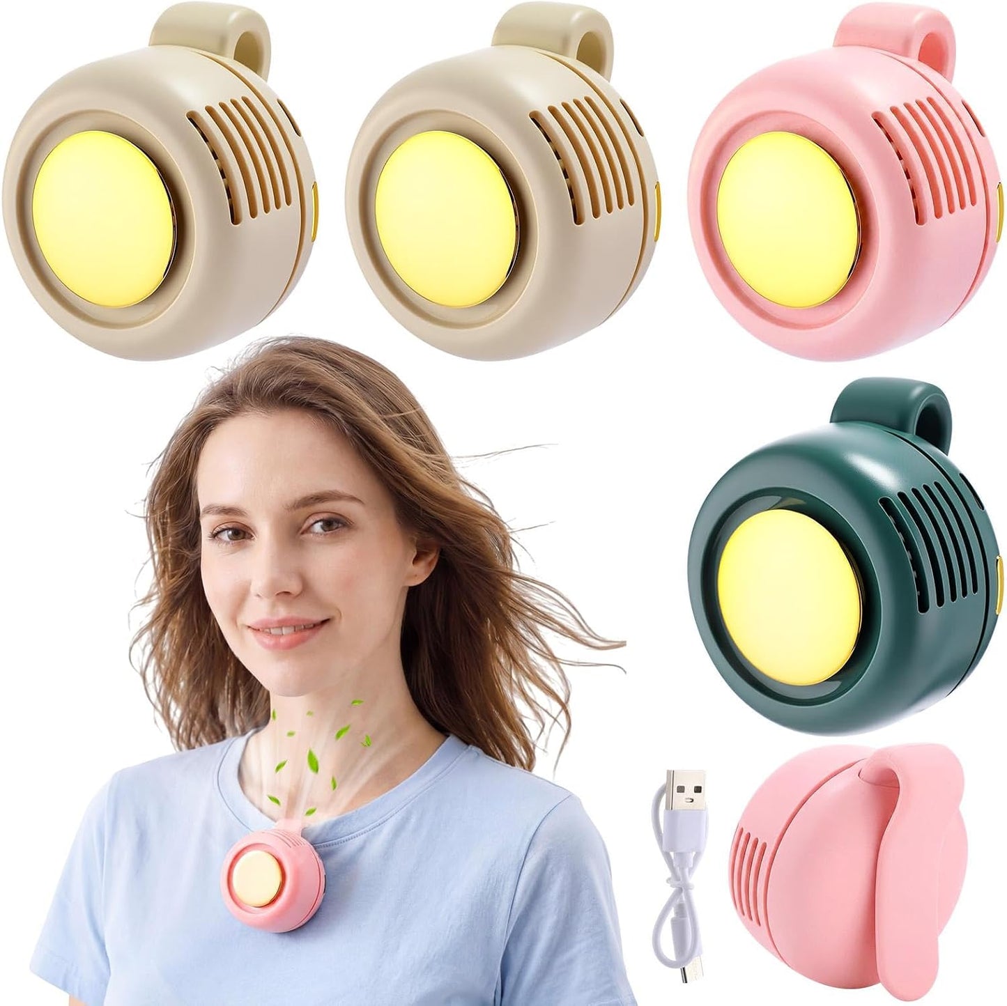 4 Pack 360° Portable Silent Mini Bladeless Electric Fan, Small Fan Clip on for Shirt & Waist, 3 Speeds Rechargeable Whirlwind Cooling Fans for Outdoor Travel Office(Pink)