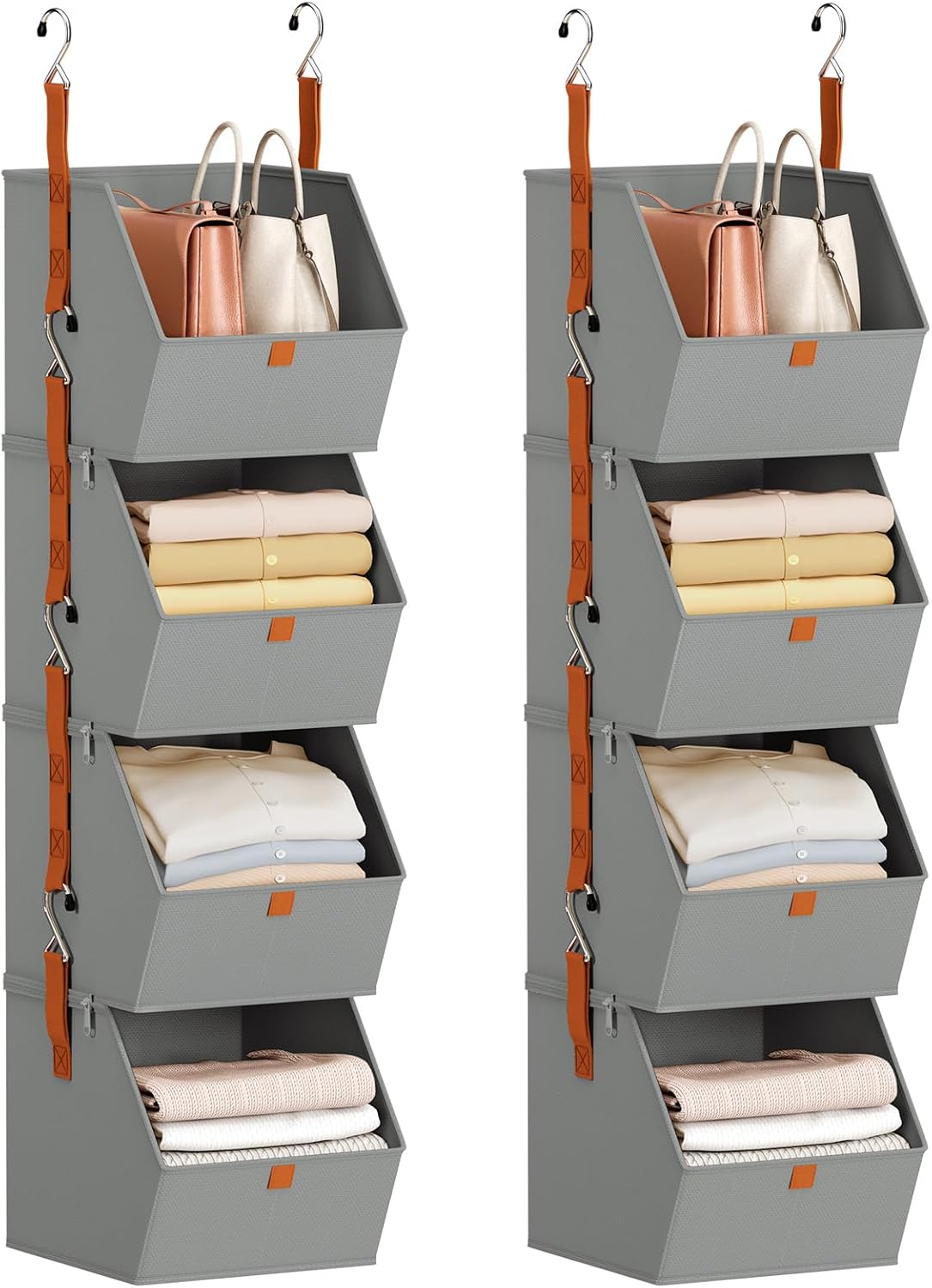 Homsorout Hanging Closet Organizer 4 Tier - Clothes Hanging Shelves, Space-Saving Closet System, Fabric Storage Bins Bedroom Organization, Collapsible Baskets for Home, Dorm, Rv, Beige