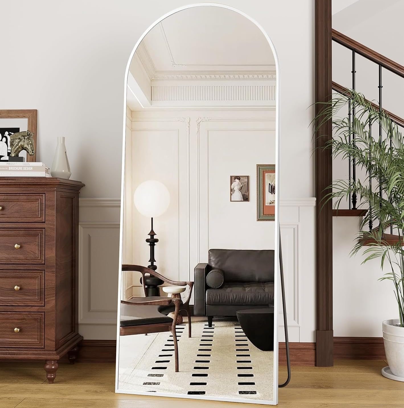 Prywot Arched Full Length Mirror, 70"x26" Free Standing Floor Mirror, Modern Full Body Mirrors with Stand, Wall Mirrors with Aluminum Alloy Frame for Bedroom,Living Room, Gold