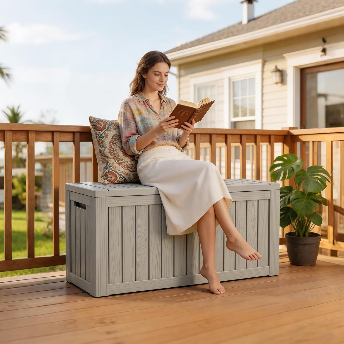 Outdoor Storage Box, 50 Gallon Waterproof Deck Storage Box, Lockable Patio Storage Bins for Package Delivery, Porch, Garden Tool, Cushions, Anti-Theft Weatherproof & UV-Resistant Parcel Drop Box