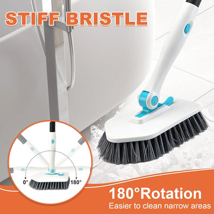 Long Handled Scrub Brush for Shower，3-in-1 Cleaning Brushes with 3 Different Function Cleaning Heads Brush for Shower Cleaning Bathroom Kitchen Walls Tub Tile
