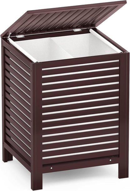 Homykic Bamboo Laundry Hamper with Lid, 120L Large Clothes Laundry Sorter with Removable 2-Section Liner Bag, Raised Laundry Basket Organizer for Clothing, Bathroom, Bedroom, Laundry Room, Natural