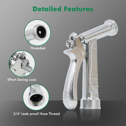 RESTMO 2 Pack 100% Metal Garden Hose Nozzle, Heavy Duty Pistol Grip | 5X Lifespan Rust-Proof Chrome Plated，Zinc Alloy Hose Sprayer with Threaded Front for Car Washing, Plant Watering