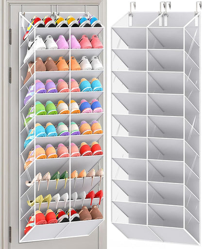 UVIAHOMI 20-30 Pairs Over the Door Shoe Organizer, Clear Pockets Hanging Shoe Storage for Closet, 10-Tier Door Shoes Rack, Handing Shoes Holder Fit All the Family's Sneakers, Boots, Heels, White