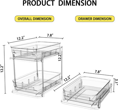2 Tier Bathroom Storage Organizer, 2 Pack Clear Under Sink Organizers, Cabinet Drawer Bins for Vanity Counter, Kitchen, Pantry