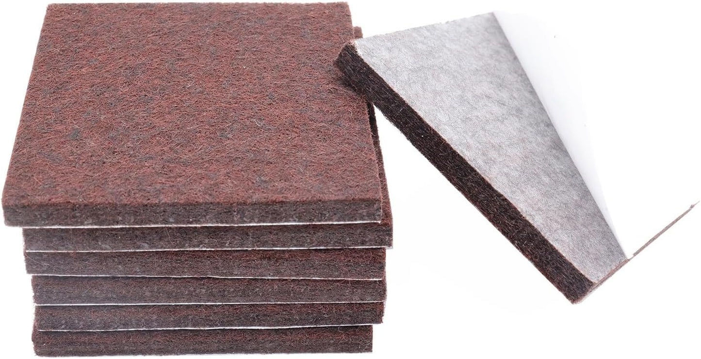 6Pcs Square Felt Furniture Pads, 3 inch x 3 inch Self Adhesive Cuttable Anti Scratch Floor Protectors for Furniture Legs Hardwood Floor, Brown, 75mm