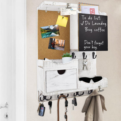 Key Holder for Wall Mount with Shelf and Mail Organizer, Key and Mail Holder with 16 Hooks, Farmhouse Entryway Organizer, Home Decor Rack (Pine Wood, Black)