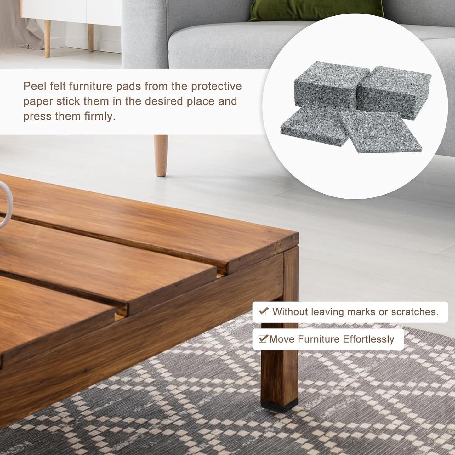 uxcell Furniture Pads, 16Pcs 2.5" - Square Self Adhesive Felt Furniture Pads, Floor Protectors for Furniture Feet Chairs Legs Hardwood Floors (Brown)