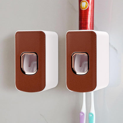 2 Slot Toothbrush Holder and Toothpaste Dispenser Wall Mounted, Automatic Toothpaste Squeezer, 2 in 1 Tooth Brush Toothpaste Organizer for Shower (Grey)