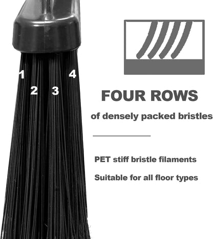 Four-Section Rod Long-Handled Broom,Heavy-Duty Broom, Angle Broom for Outdoor/Indoor（Black+Orange）