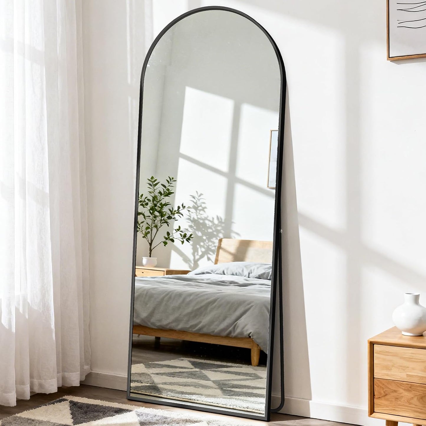 DUMOS 64"x21" Arched Full Length Floor Mirror, Full Body Mirror with Stand, Shatterproof Tempered Glass, Modern Aluminum Alloy Frame, Free Standing or Leaning for Home Decor, Gold