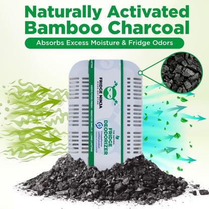 Fridge Ninja Fridge Deodorizer (2 Pack) - More Effective Than Baking Soda - Natural and Unscented Activated Charcoal Refrigerator Deodorizer and Odor Eliminator for Freezers, Coolers, and Lunch Boxes