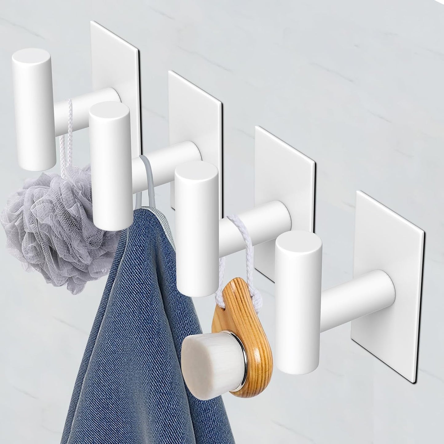 VAEHOLD Wall Towel Hooks, Heavy Duty Sticky Holder Waterproof Towel Hooks for Hanging Coat, Clothes, Closet Hook Wall Mount for Kitchen (Silver, 4 Pack)