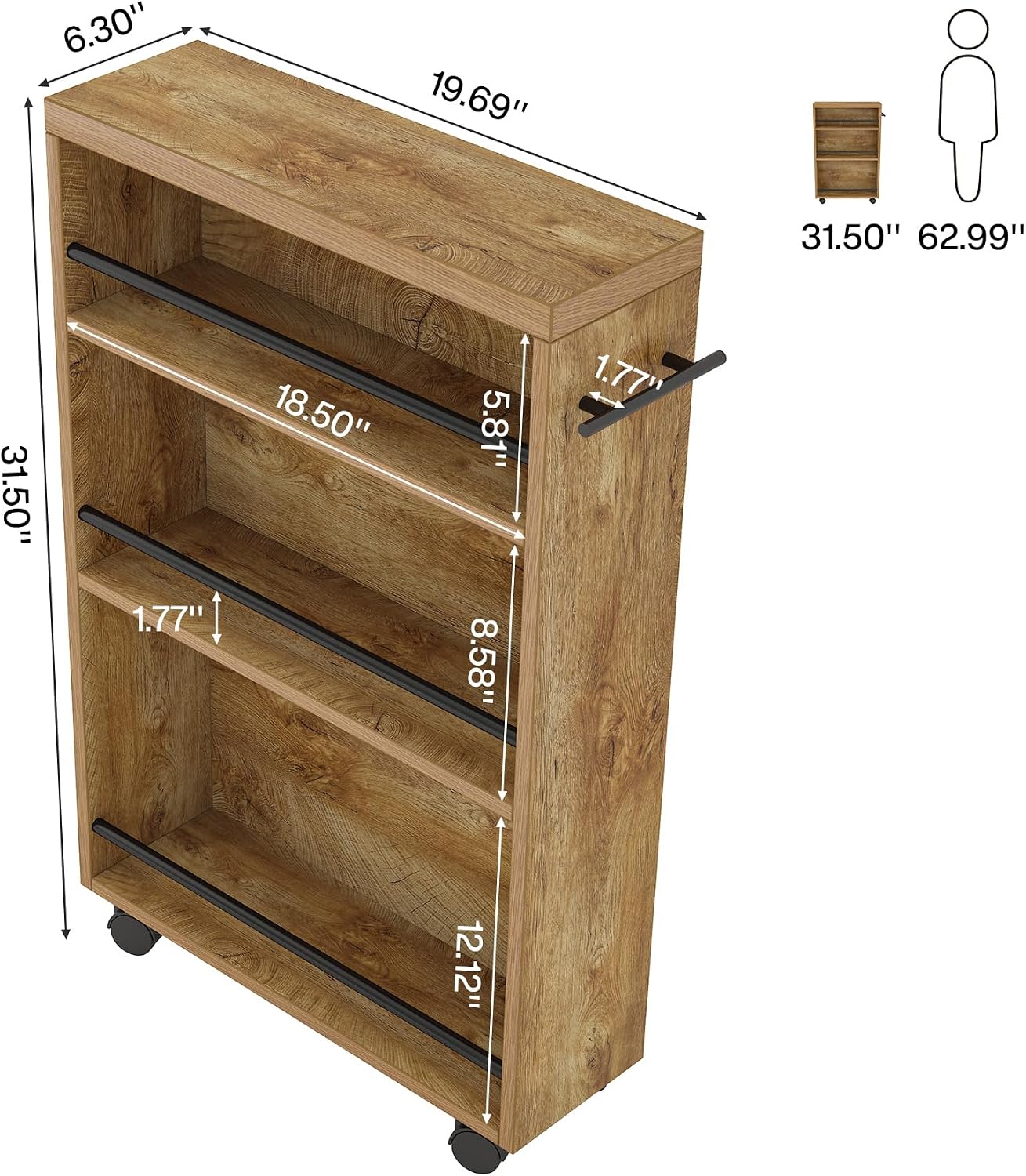 Tribesigns Slim Storage Cart, Rolling Narrow Kitchen Cart on Wheels for Small Place, 4-Tier Slide Out Slim Utility Cart Skinny Laundry Cart with Handle for Kitchen, Bathroom, Laundry