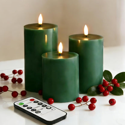 Eywamage White Real Wax Flameless Pillar Candles with Remote, Flickering Flat Top LED Battery Candles Set of 3