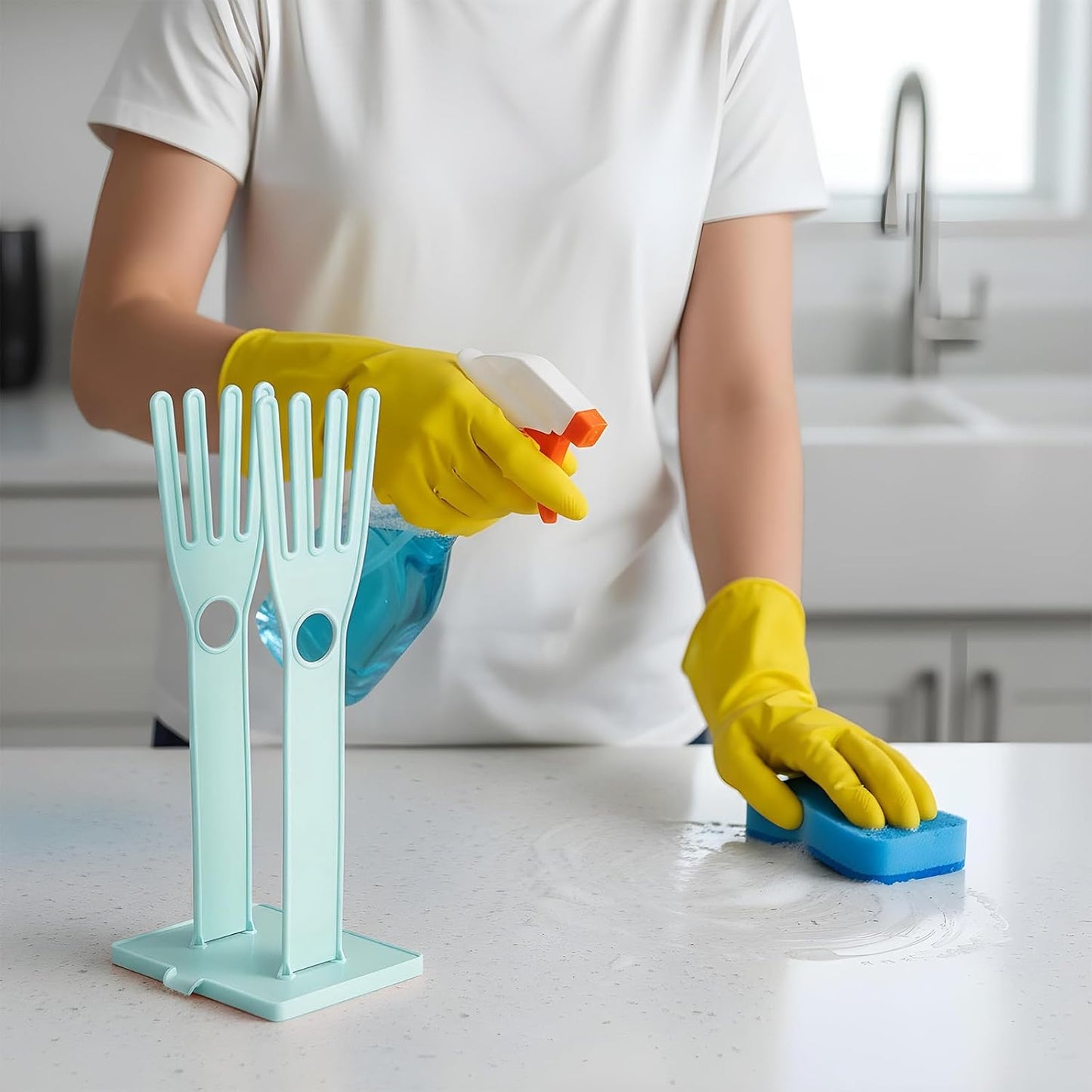 2 Pcs Kitchen Glove Holder, Kitchen Glove Stand Holder Plastic Glover Drying Dryer Rack, Reusable Rubber Dishwashing Gloves Clothes Drying Rack for Dish Gloves and Rags Towel Storage Tool(Blue)