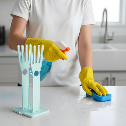 2 Pcs Kitchen Glove Holder, Kitchen Glove Stand Holder Plastic Glover Drying Dryer Rack, Reusable Rubber Dishwashing Gloves Clothes Drying Rack for Dish Gloves and Rags Towel Storage Tool(Blue)