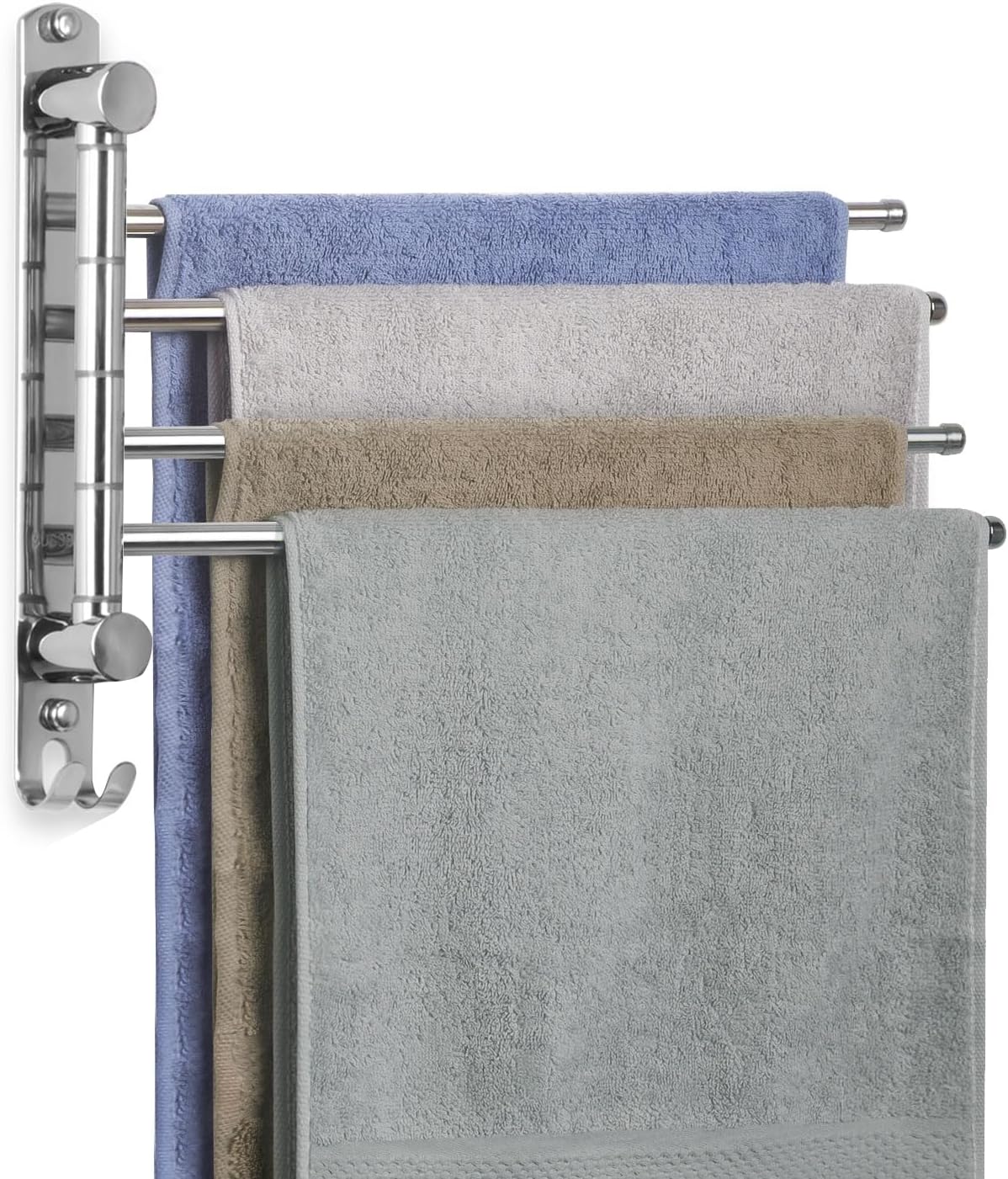 Towel Rack Wall Mounted JSVER Bathroom Towel Rack, Space Saving Towel Holder, 13.4 Inches Swivel SUS304 Stainless Steel Towel Bar, 180° Rotation 6 Arms Towel Racks for Bathroom