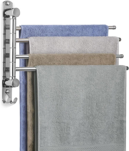 Towel Rack Wall Mounted JSVER Bathroom Towel Rack, Space Saving Towel Holder, 13.4 Inches Swivel SUS304 Stainless Steel Towel Bar, 180° Rotation 6 Arms Towel Racks for Bathroom