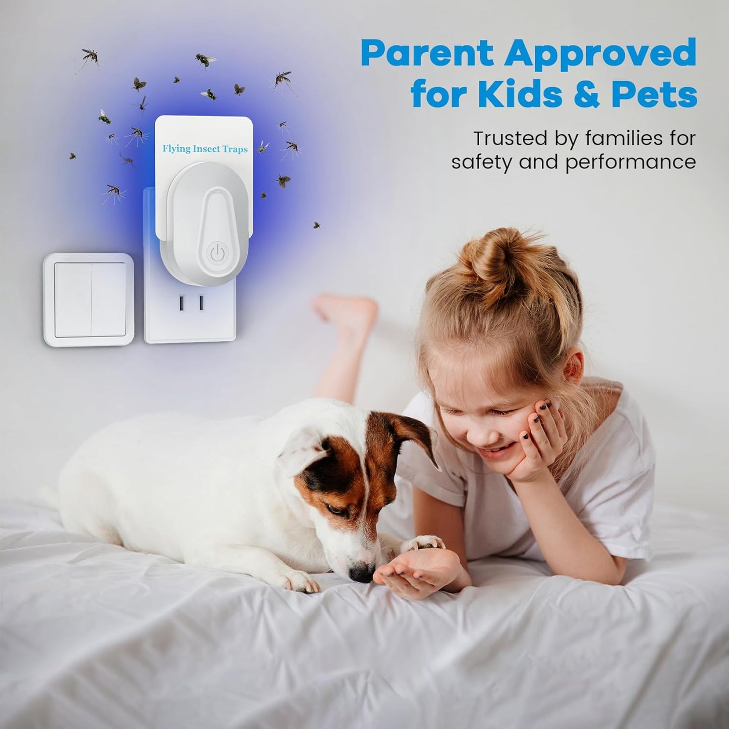Indoor Fly Trap Plug-in Device, Fruit Fly and Gnat Trap with 2 Traps and 6 Sticky Refills, Flying Insect Catcher for Mosquitoes, Moths, and Household Flying Bugs (2, White)