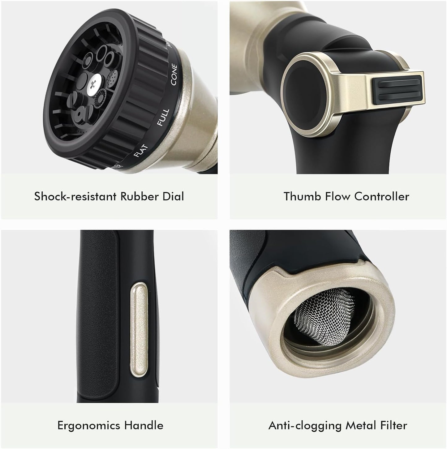 RESTMO Water Hose Nozzle Heavy Duty, Adjustable Hose Sprayer Thumb Control | Premium Zinc Alloy, 8 Adjustable Spray Patterns, Flow Control, TPR Rubberized, Ideal for Plants & Lawns, Cars & Pets, Black