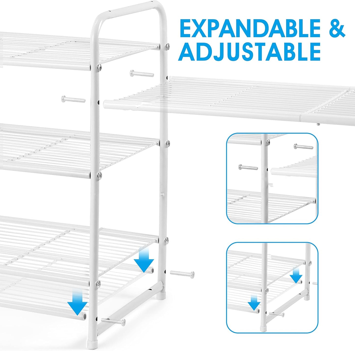 Simple Trending 3-Tier Stackable Shoe Rack, Expandable & Adjustable Shoe Shelf Storage Organizer, Wire Grid, Black