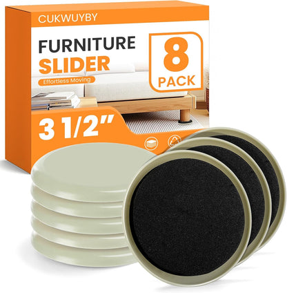 Furniture Sliders for Carpet 8PCS, Heavy Duty Furniture Movers Pads 3 1/2", Chair Leg Floor Protectors, Reusable Furniture Moving Sliders for Easy Glide
