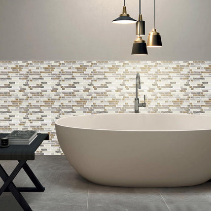 STICKGOO Thicker Design Peel and Stick, Self Adhesive Stick On Tile Backsplash for Kitchen and Bathroom, Beige & White, 12”×12”, 10 Sheets
